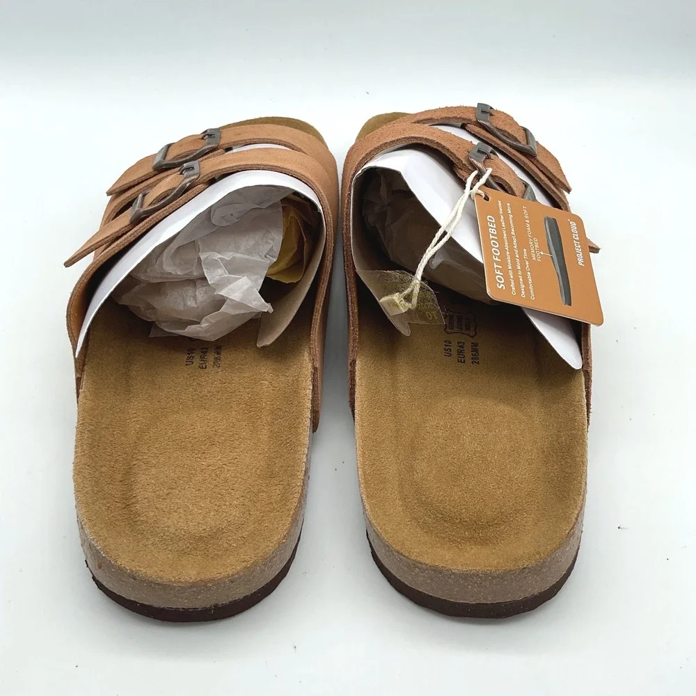 Project Cloud Mens Two Strap Slide Sandals Tan Suede Memory Foam Footbed Size 10